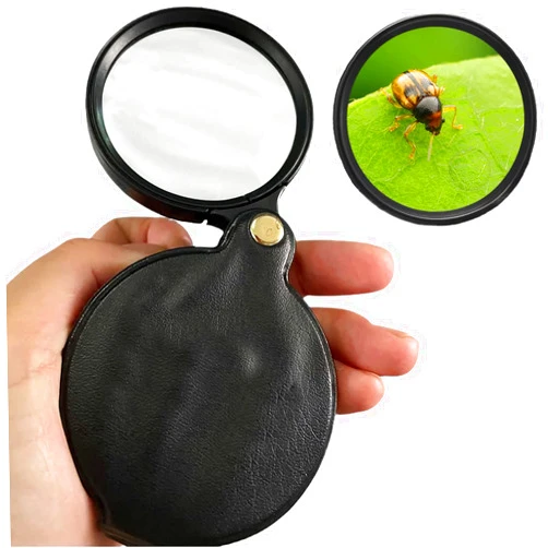 ThsGiving 1pcs 10x Pocket Magnifying Glass, Hand Folding Magnifying Glass with Leather Case, Professional Portable Magnifying Glass Pocket Size for Reading Books, Jewelers, Plants, Sewing (Black)