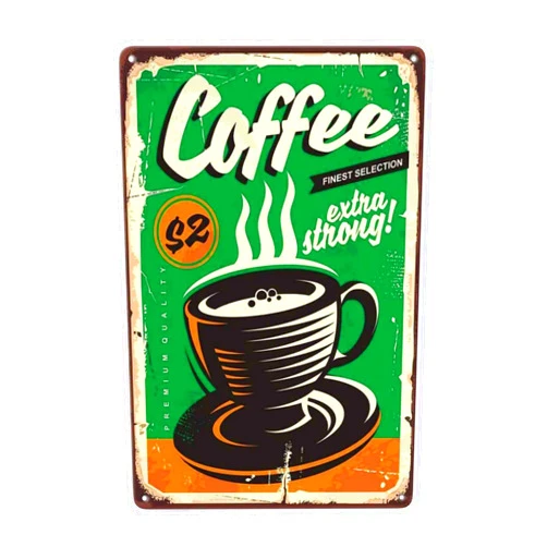 LOVEJIA Coffee Sign Vintage Metal Tin Sign Wall Decor, Coffee Cup Green Background Metal Signs Tin Signs for Restaurant Bar Pub Club Man Cave 8 x12 inch (CTP-45)
