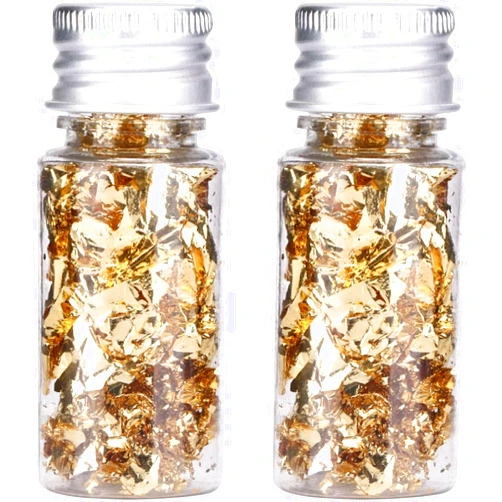 Dshyuauoci 2 Bottles Gold Flakes, Premium Gold Leaf for Craft Art Decoration Perfect for Decorating Cakes Desserts Drinks Ice Cream Sushi
