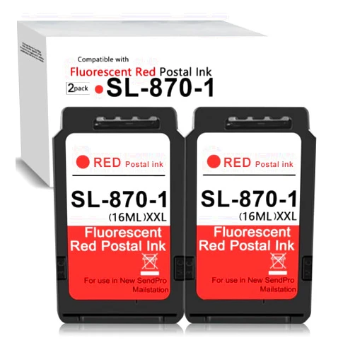 Japic High Yield 2-Pack XXL- Red Fluorescent SL-870-1 Ink Cartridge SL-870-1 XXL Replacement for PB New SendPro Mailstation (CSD1) Postage Machines 2X16ML