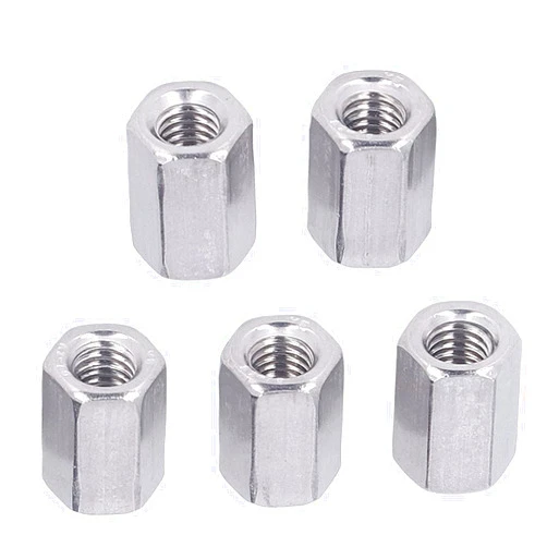 Yuecoom 20Pcs Hex Coupling Nut Set Connector, 304 Stainless Steel Rustproof Hex Coupling Nuts M6x1.0 10 L15mm Industrial Fastener Suitable for Mechanical Equipment Maintenance