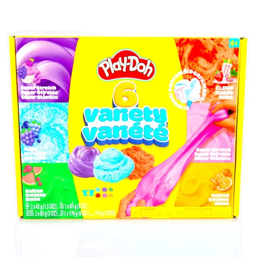 Play-Doh 6 Variety Compounds–Super Stretch, Play Foam, Butter, Cloud Dough for Kids, Sensory Dough, Kit, Gifts for Kids, Popular Kids Toys, Party Favors for Kids 8-12, Compound Packs