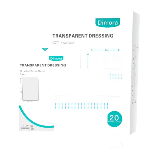 Dimora Transparent Film Dressing 6x8 inch 20 Packs with Hypoallergenic Adhesive, Large Waterproof Wound Bandages Post Surgical for Swimming, Tattoo Aftercare Bandage, IV Shield