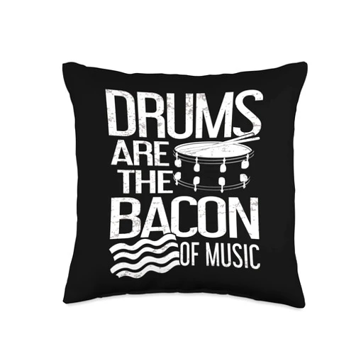 Gnarly Gator Shirts and Gifts Bacon of Music Drumming Drummer Throw Pillow, 16x16, Multicolor