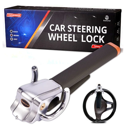 Blueshyhall Vehicle Steering Wheel Lock, Anti Theft Locking Devices Heavy Duty Security Lock with Safety Hammer for Auto Car Truck SUV Van Camper, Black