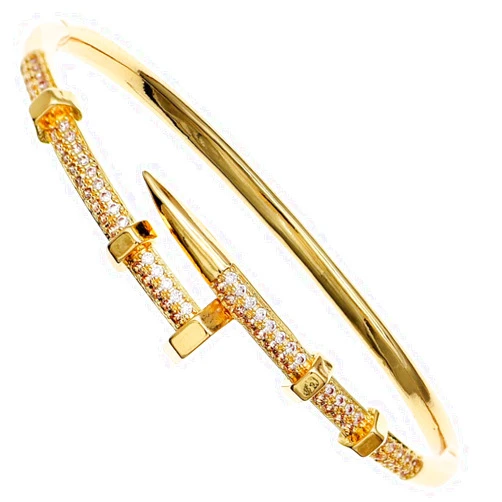 Generic Classic Nail Design Cuff Bracelet for Women, Zircon Accent, 6.7 inch / 17 cm Jewelry Gift