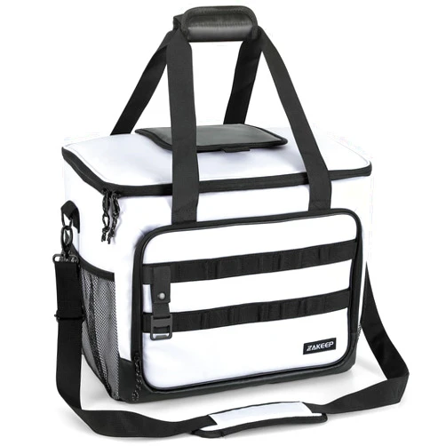 ZAKEEP Soft Cooler Bag, Large Leakproof Beach Cooler, 30 Cans Collapsible Cooler with Adjustable Shoulder Straps, Ice Chest, Portable Insulated Bag Camping Cooler for Travel＆Camping＆Picnic, White
