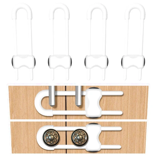 LLOOC Cabinet Locks for Babies,4 Pack U-Shaped Child Proof Cabinet Locks,Baby Proofing Cabinets,Child Locks for Cabinets,Child Proof Cabinet Latches with Adjustable(White)