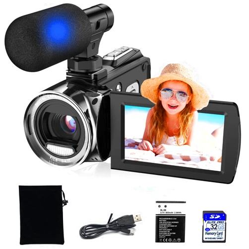 Rumyums Video Camera YouTube Vlogging Camera Recorder FHD 4K 48MP 3.0 Inch 270 Degree Rotation Screen 18X Digital Zoom Camcorder Digital Camera with Microphone and 32G SD Card