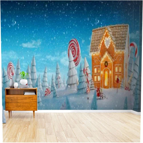 Kanworse Amazing fairy Christmas gingerbread house decorated of Christmas Canvas Wallpaper Print Self Adhesive Peel & Stick Wallpaper Wall Mural Wall Decal Wall Sticker Poster Home Decor for Living Room