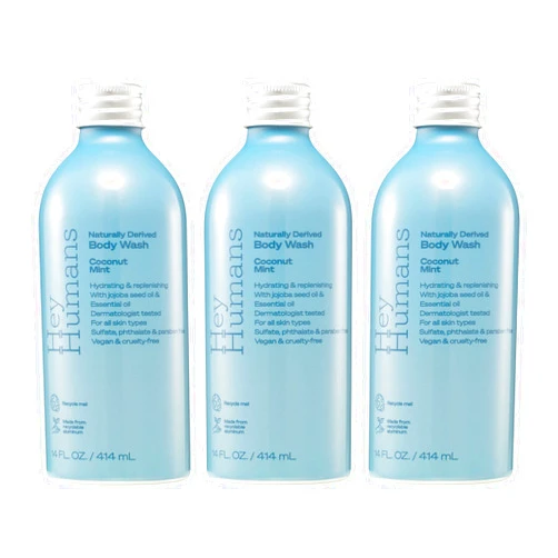 Hey Humans Coconut Mint Moisturizing Body Wash with Natural Ingredients & Jojoba Oil | Clean, Vegan, Sulfate Free Bath & Body Wash for Women & Men | Recyclable Bottle, 14 fl. oz. - Pack of 3