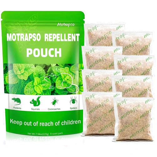 Motrapso 8 Pack Mouse Repellent Pouches, Peppermint Oil to Repel Mice and Rats, Mouse Deterrent, Rat Repellent, Plant Essential Oils Pest Control, Safe, Efficient and Durable