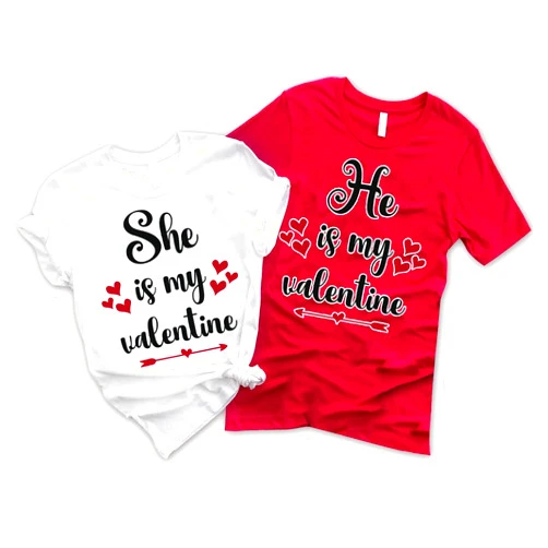 DT POD Couple Valentine T-Shirt, She is My Valentine, He is My Valentine, Matching Couple Valentine's Day Tees, Couples Love Shirt, His and Her