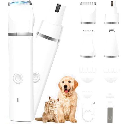 Veeconn Dog Clippers Grooming Kit Hair Clipper-Low Noise Paw Trimmer- Rechargeable - Cordless Quiet Nail Grinder Shaver for Cats and Other Pets