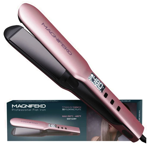 Magnifeko Professional Flat Iron - Hair Straightener Wide Plate Titanium Flat Iron - Infrared Hair Straightening (Rose Gold)