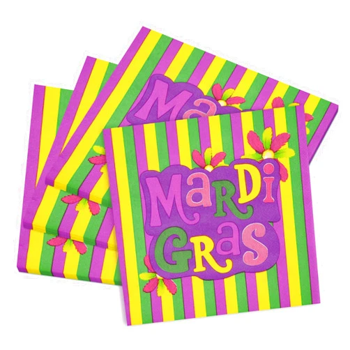 Paezm 20 Count Mardi Gras Napkins - 12 x 12 Inches Disposable Paper Napkins for Mardi Gras Lunch/Dinner Decorations Party Favors