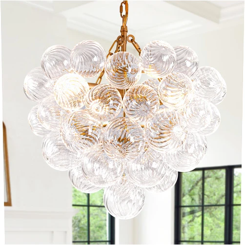 ALIYIQI Nordic Bubble Ball Swirled Modern Chandelier, Dia 20 Inch Bubble Chandelier Lighting, Gold and Clear Glass Chandelier,Visual Comfort Lighting with Chandelier Light,for Bedroom Study Restaurant