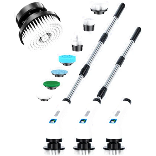 ALPONO Electric Spin Scrubber for Cleaning Bathroom - Shower Cleaner Brush with Long Handle - Cordless Power Scrubber with 7 Brushes Heads, IPX7 Waterproof Scrub Brush for Bath Tub Tile Grout Glass Tool
