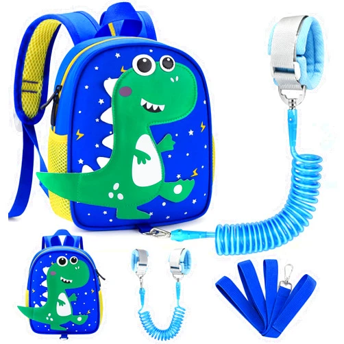 Accmor Toddler Backpack Leash, Cute Dinosaur Kids Backpacks with Anti Lost Wrist Link, Mini Child Bag Tether Baby Walking Harness Wristband Protection Rope for Boys Girls Aged 1-3 to Travel Outdoor