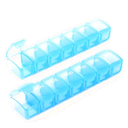 UHOUSE 2 Packs Small Weekly Pill Organizer,Pocket Daily Pill Case Pill Box for Pills/Vitamin/Fish Oil/Supplements (Blue)
