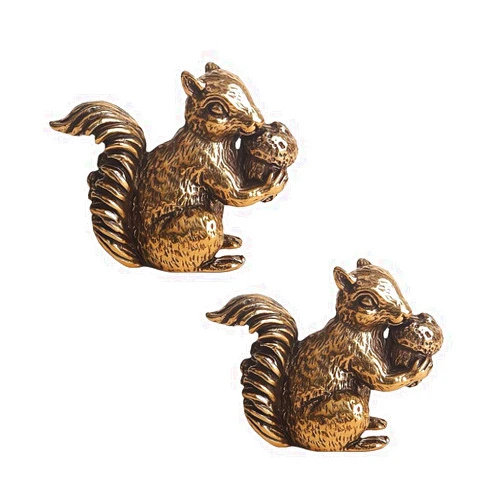 Opexicos 2Pcs Antique Squirrel Ornament Solid Copper Statue Figurines Brass Squirrels Nuts Tea Pet Incense Holder Desk Decoration