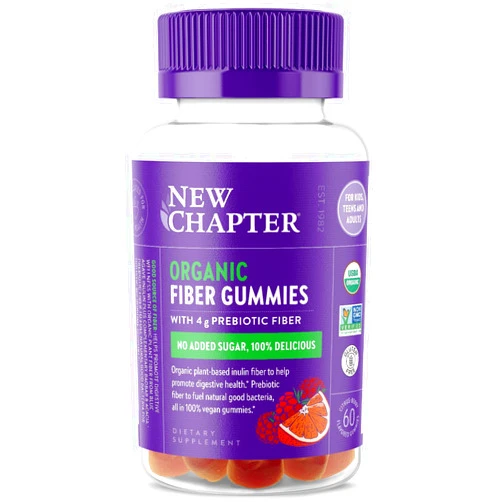 New Chapter Organic Fiber Gummies for Adults & Kids (Age 4+), Plant-Based Prebiotic Fiber for Digestive Health, Vegan, Non-GMO, USDA Organic, Gluten Free, Citrus-Berry Flavored, 60 ct