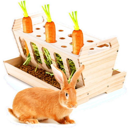 Coloch Wooden Pet Hay Feeder with Removable Top, Rabbit Food Feeding Rack Less Wasted Pet Food Dispenser Stand Small Animals Hay Manger for Guinea Pig, Rabbit, Chinchillas, Bunny