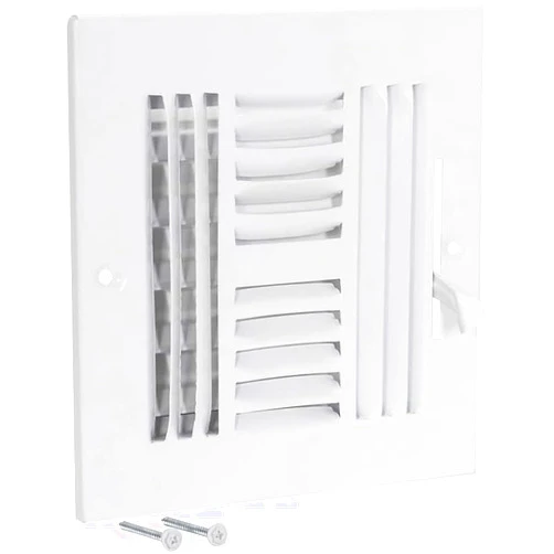 EZ-FLO 6 x 6 Inch (Duct Opening) Air Vent Cover for Wall or Ceiling, Four-Way Ventilation Register, Solid Steel HVAC Register Cover, White, 61617