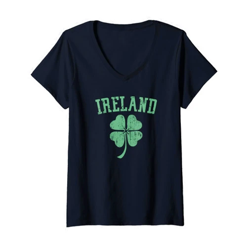 St Patrick's Day Love Ireland Irish Gifts Womens IRELAND Irish St Patrick's Day Party Retro Vintage Shamrock V-Neck T-Shirt