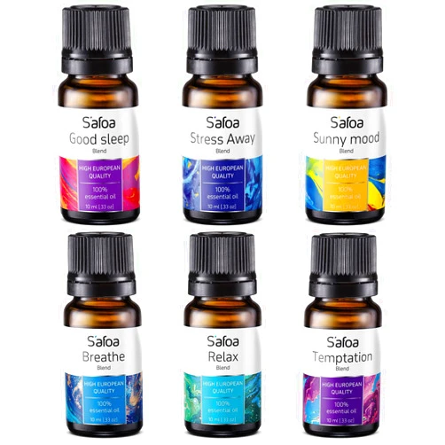 S'afoa Top 6 Blends Essential Oils Set - Essential Oils Blends for Diffuser - Aromatherapy Blends Oils for Dream, Mood, Breathe, Love, Feel Good, Stress Relief