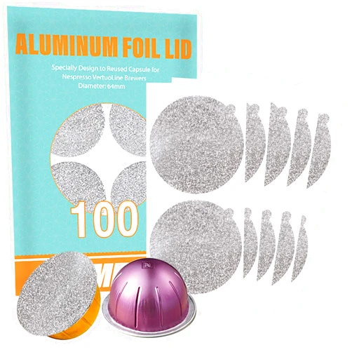 CAPMESSO Aluminum Foils Lids to Reuse Vertuoline Capsules Coffee Pods Compatible with Nespresso VertuoLine Machine 64mm(100/package)