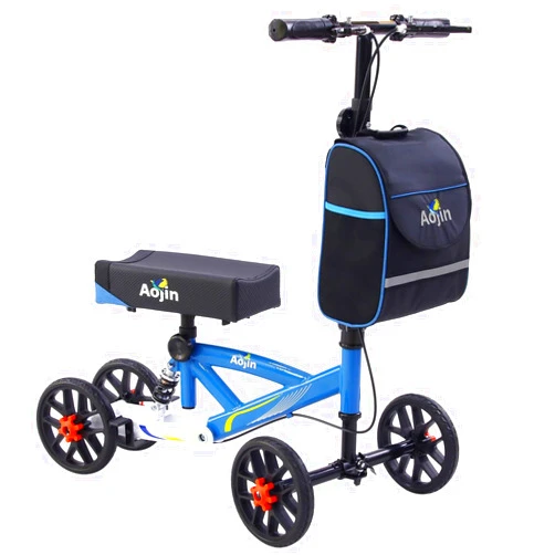 Aojin Knee Scooter，Knee Scooter for Adult, Steerable Knee Walker Economical Knee Scooters for Foot Injuries Best Crutches Alternative Blue