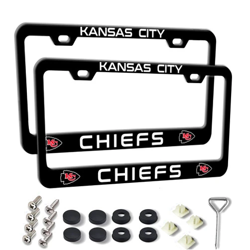 Generic License Plate Frame,2PCS Metal License Plate Frames for Sports Fans, License Plate Holder with Hardware Kit Fits Standard US Vehicles, Good Addition for Your Car. (Black Chiefs)