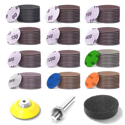 MAXMAN 2 Inch Sanding Disc 120 Pcs Wet Dry Hook and Loop Sandpaper Pads Kit 60-10000 Grits 1/4 in Backer Plate and Foam Buffering Pad for Wood, Metal, Car, Drywall, Drill Grinder Rotary Tools Attachment