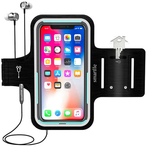 Smartlle Arm Phone Holder for Running, Universal Cellphone Armband for iPhone 15 14 13 12 11 Pro/XR/XS/X/SE/8/7/6s/6, A/S/J, Up to 6.1’’, Sport armband for Gym, Sports, Workout-Black