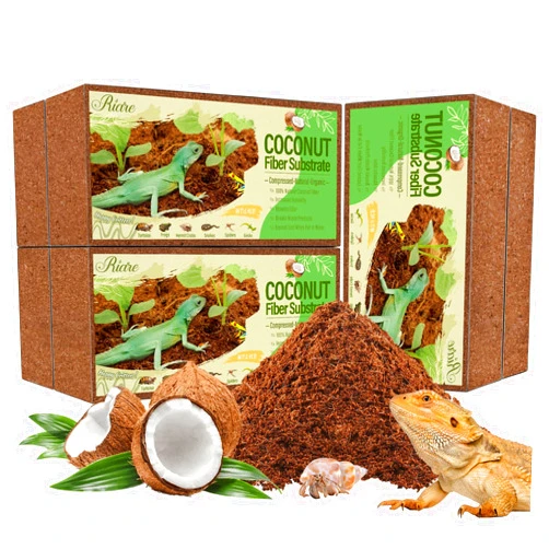 Riare 6 Pack Natural Coconut Fiber Substrate for Reptile- Premium Compressed Coconut Husk Terrarium Bedding for Reptile, Tortoise, Frogs, Snakes Hermit Crabs, Burrowing Animals