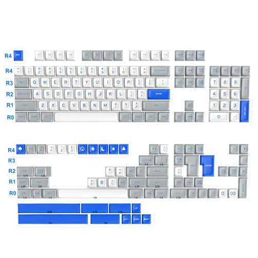 Tezvava SA Profile 172 Keycaps Set 6.25U 7U Spacebar ABS Doubleshot Keycaps for Cherry Gateron MX Switches Layout Gaming Cross Axis Mechanical Keyboard (Grey White Blue)