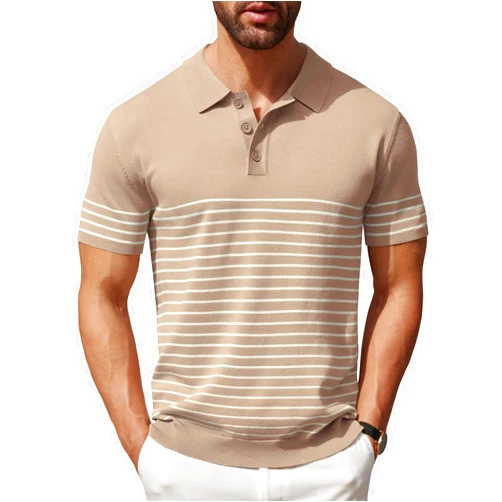 COOFANDY Men's Short Sleeve Polo Shirts Vintage Knitted Shirt Casual Button Down Golf Shirts