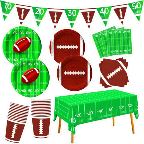 GiftPioneer Football Party Supplies Kit Serve 24, Football Party Favors Set Includes Tablecloth, Plates, Napkins, Banner, Cups, Super Game Bowl Party Decoration Football Themed Decor Birthday Sport Party