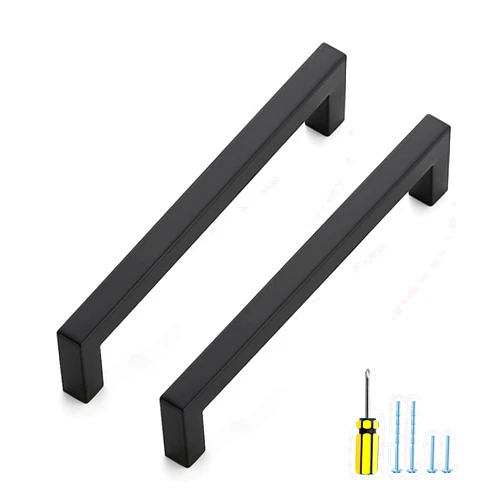 Ravinte 10 Pack Square Cabinet Pulls 6-1/4 Inch Black Kitchen Cabinet Handles Matte Black Kitchen Hardware for Drawer Pulls Drawer Handles Come with Screwdriver