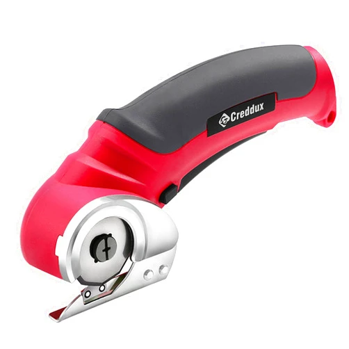 Creddux Cordless Electric Scissors, 4.2V Cardboard Cutter Tool for Cardboard Carpet Leather Packages Plastic with Rechargeable Battery Red