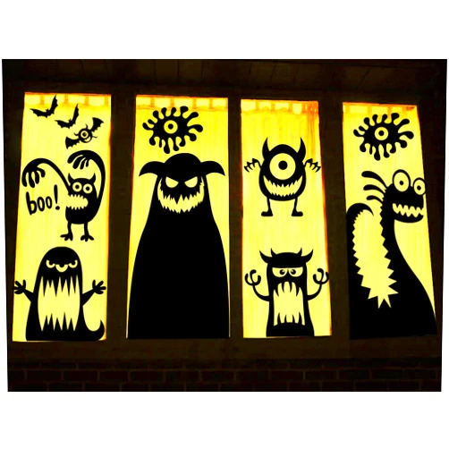 DIYASY Halloween Large Window Decoration Clings,5 Monster Silhouette Window Stickers Decals for Halloween Indoor,Room and Kids Party Decor