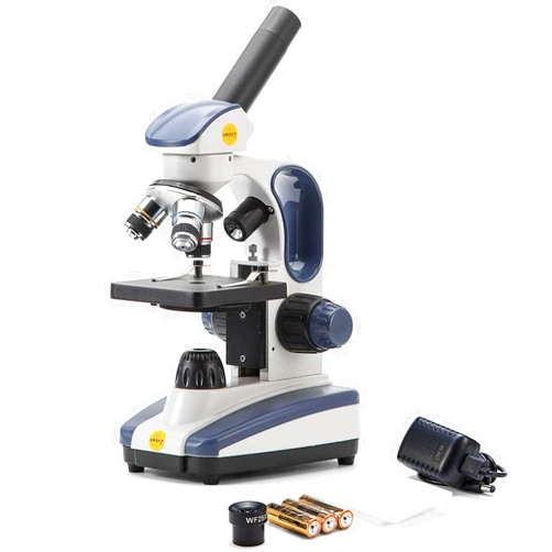 SWIFT Compound Monocular Microscope SW200DL with 40X-1000X Magnification, Dual Light, Precision Fine Focus, Wide-Field 25X Eyepiece and Cordless Capability for Student Beginner
