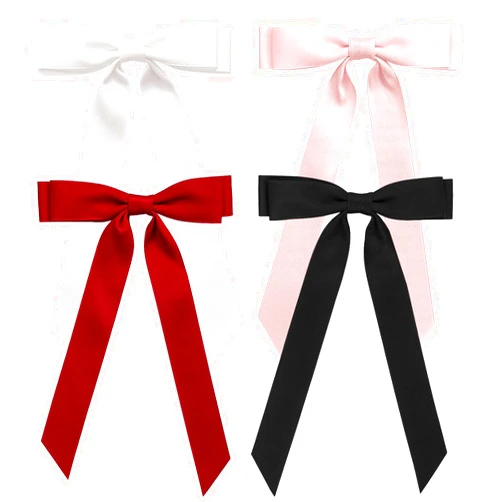 Jelyne 4PCS Hair Ribbons for Women Silky Satin Hair Bow Clips for Hair Long Tail Hair Bow Barrettes Metal Clips French Ribbon Bowknot Clips for Girls Adults Teens