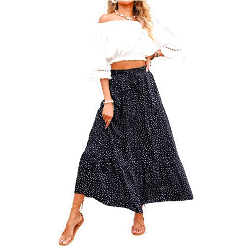 ZESICA Women's 2025 Summer Bohemian Floral Printed Elastic Waist A Line Maxi Skirt with Pockets