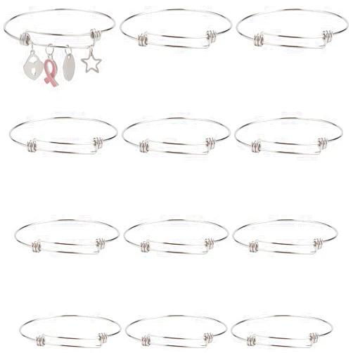 SUNNYCLUE 12Pcs Stainless Steel Expandable Wire Bangle Bracelet Bangles Bulk Adjustable Bracelet for Jewelry Making Metal Stackable Bracelets Cuff Bracelets Blanks DIY Craft Adult Women 2.6 Inch