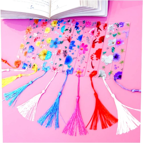 BZVlemon 10 Pieces Floral Bookmarks with Colorful Tassels, Cute Transparent Page Marker Acrylic Flower Book Markers for Women Readers Teacher Student School-Opening Graduation Gifts