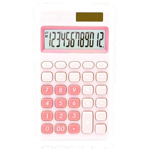 deli Standard Function Basic Calculator, 12 Digit Desktop Calculator with Large LCD Display, Solar Battery Dual Power Office Calculator, Pink