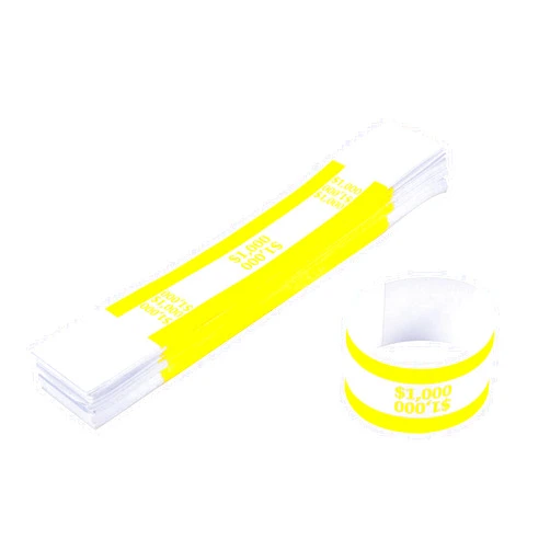 L LIKED Pack of 100 Currency Band Bundles Self Sealing Currency Straps Bands Money Bill Wrappers (Yellow $1000-100 PCS)