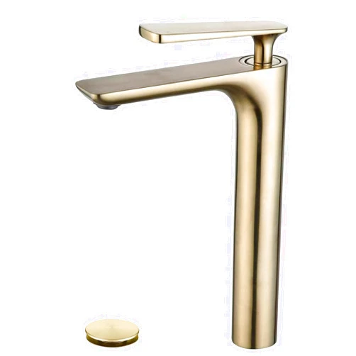 Beelee Bathroom Vessel Sink Faucet Tall Single Handle Brushed Gold Water Stream One Hole Lever Bath Lavatory Faucet Basin Mixer Tap Commercial Brass